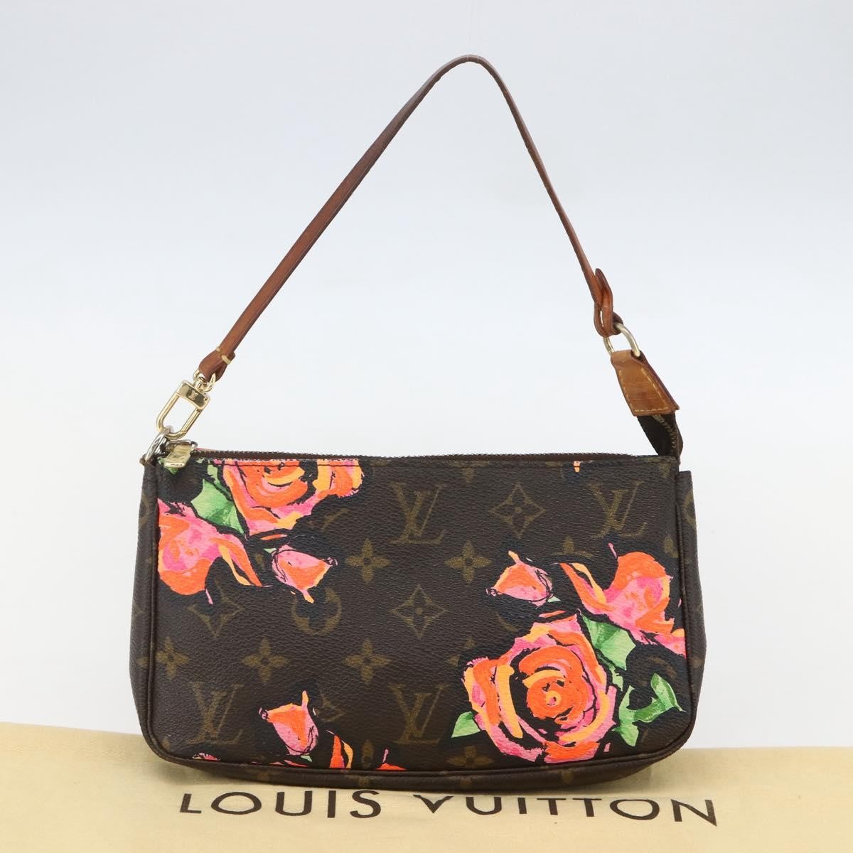 Louis Vuitton Pochette Accessoires Limited Edition Monogram Roses, BROWN, CANVAS, Clutche & pouche