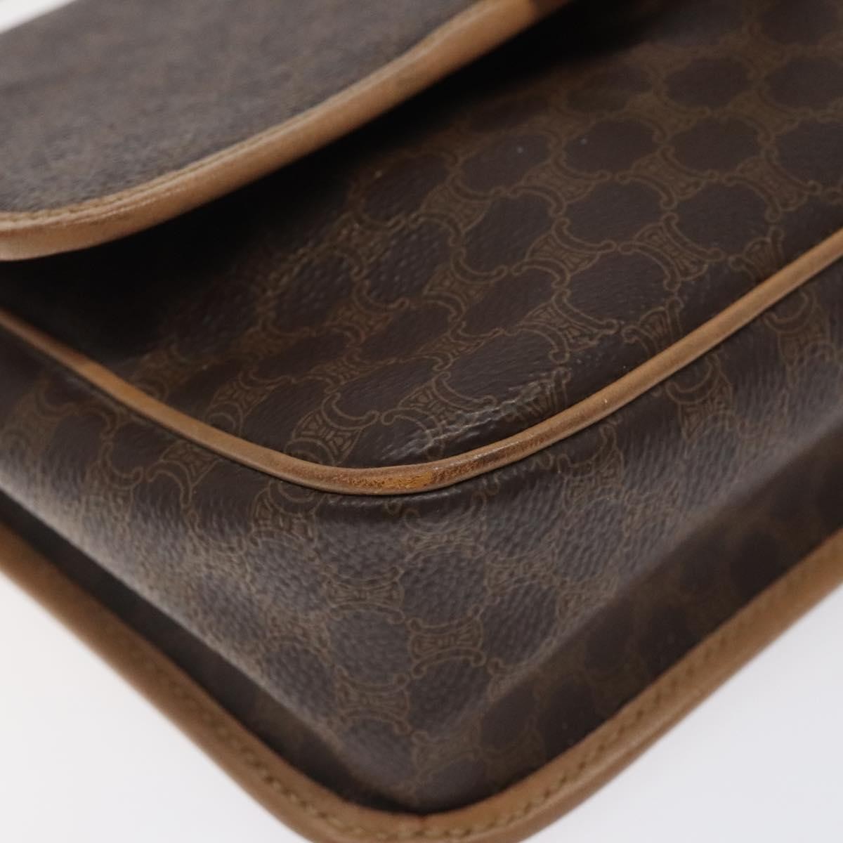 Celine Vintage Macadam Circle Logo Shoulder Bag Canvas and Leather, BROWN, PVC,CANVAS, Shoulder bag