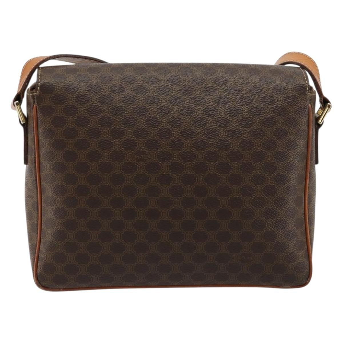 Celine Vintage Macadam Circle Logo Shoulder Bag Canvas and Leather, Brown, Canvas, Shoulder Bag
