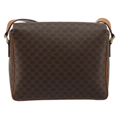 Celine Vintage Macadam Circle Logo Shoulder Bag Canvas and Leather, Brown, Canvas, Shoulder Bag