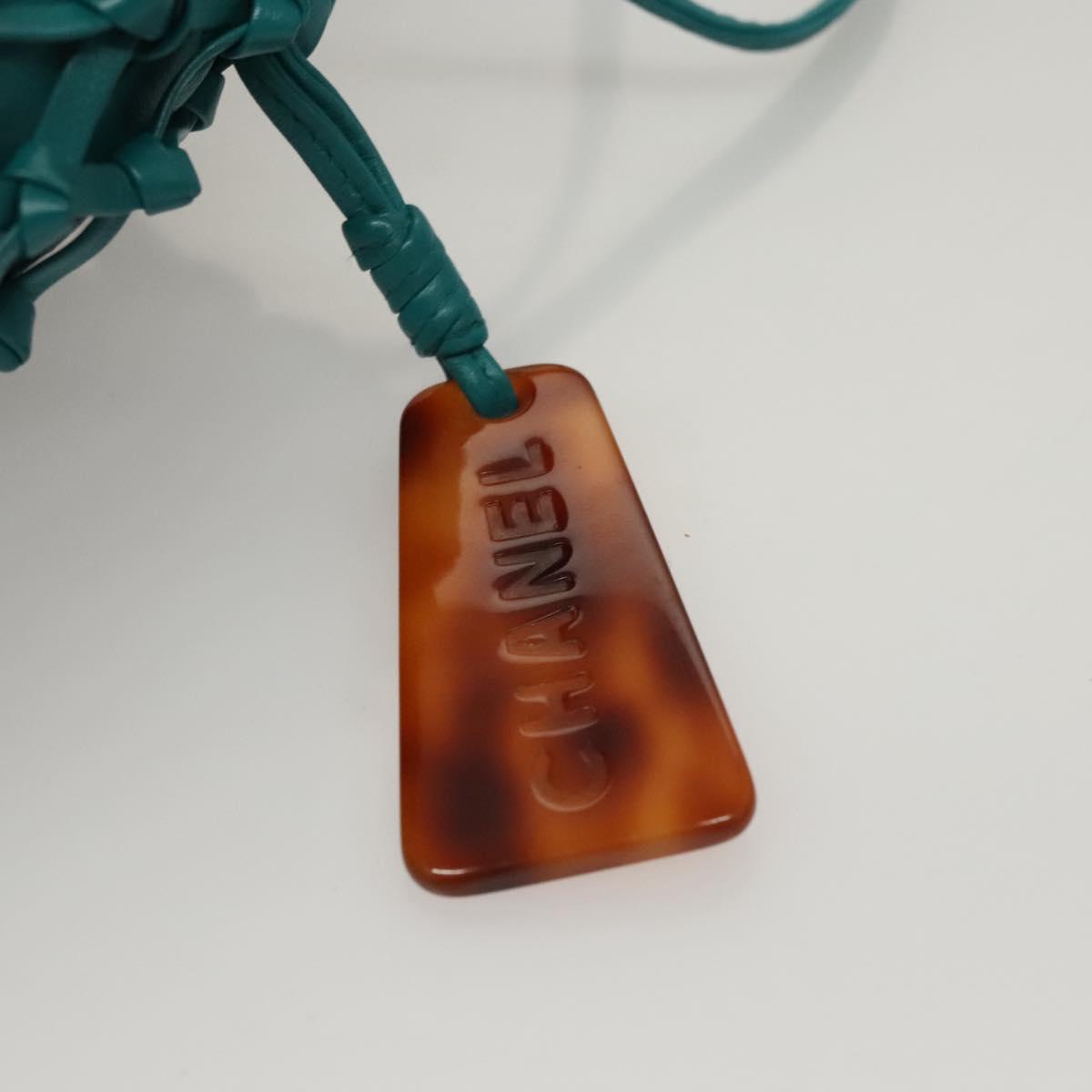 Chanel Vintage Resin Bucket Bag Woven Leather, TURQUOISE, LEATHER, Shoulder bag