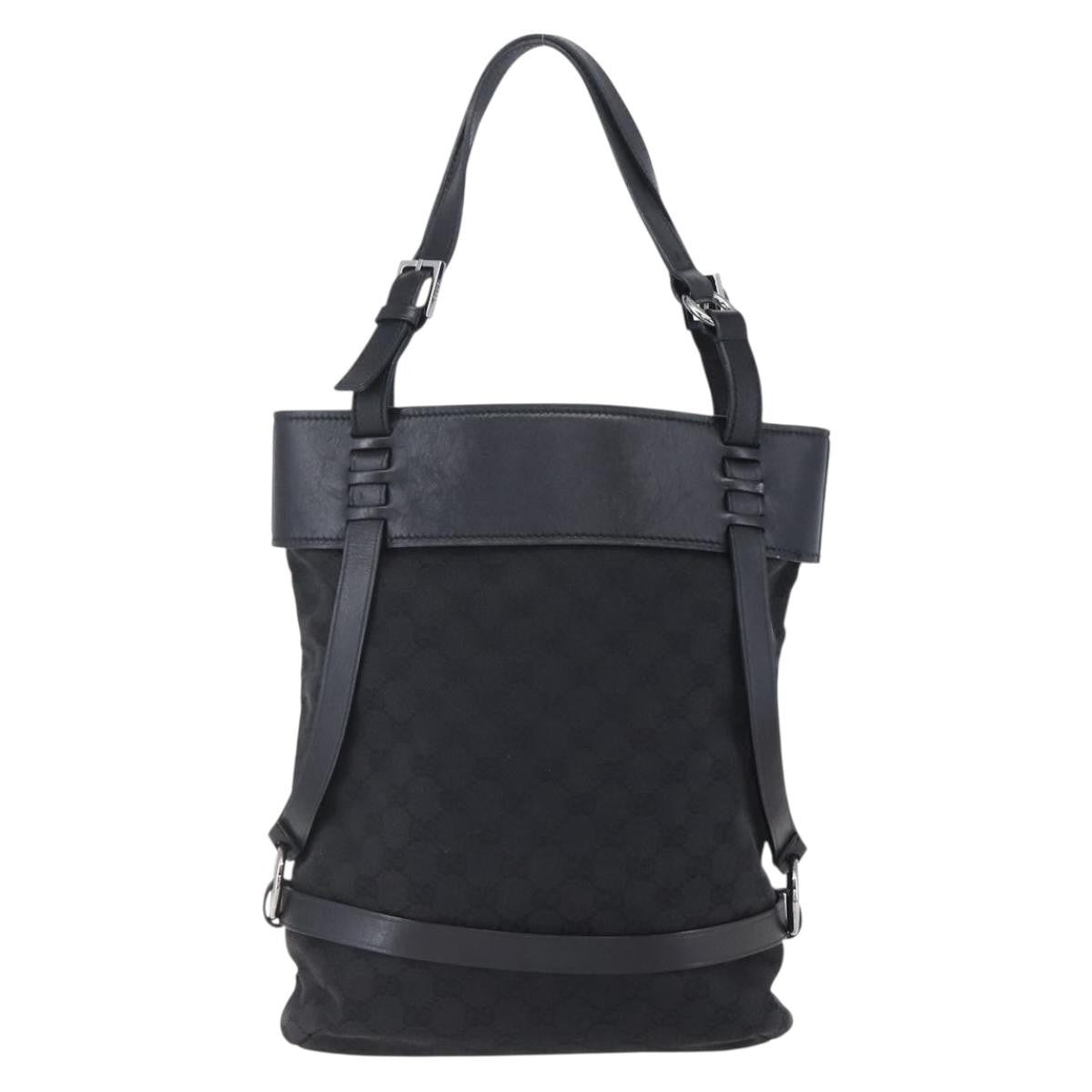 Gucci Vintage Harness Tote GG Canvas with Leather, BLACK, CANVAS, Tote bag