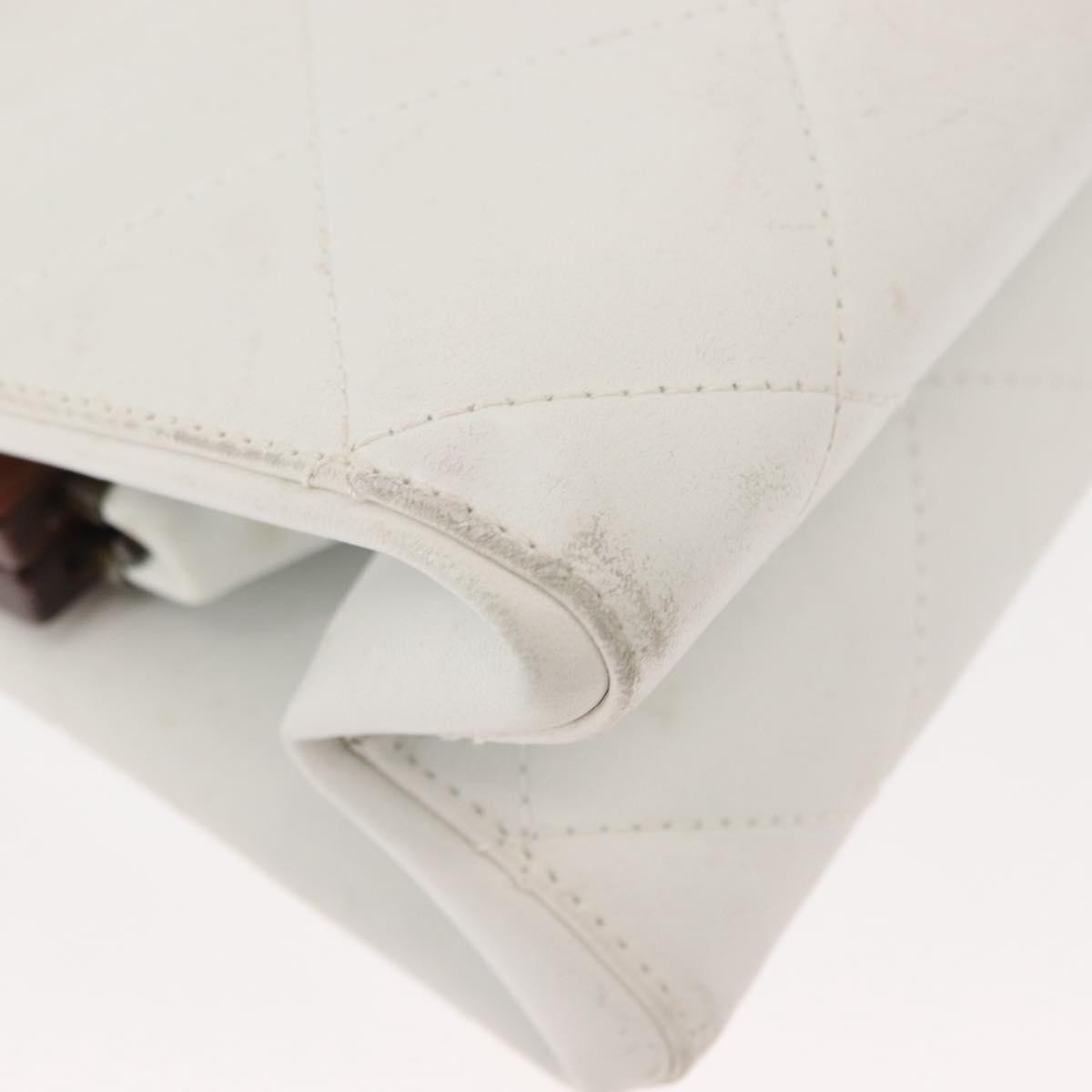 Chanel Wooden Frame Striped Shoulder Bag Leather, WHITE, LEATHER, Shoulder bag