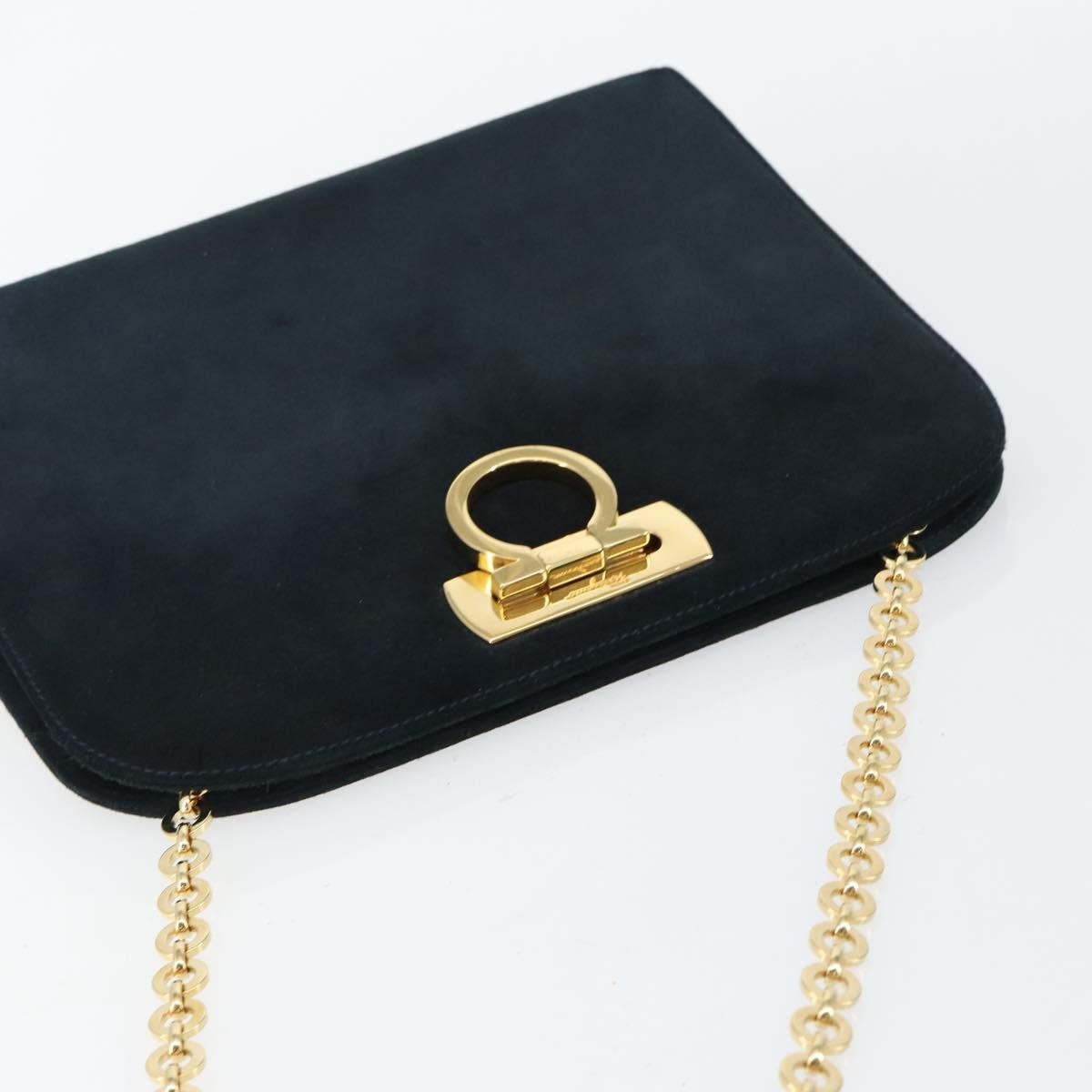 Salvatore Ferragamo Gancini Chain Shoulder bag Suede, NAVY, SUEDE, Shoulder bag
