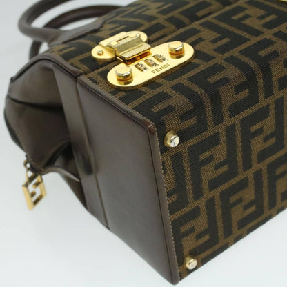 Fendi Vintage Top Handle Lock Box Bag Zucca Canvas, BROWN, CANVAS, Handbag