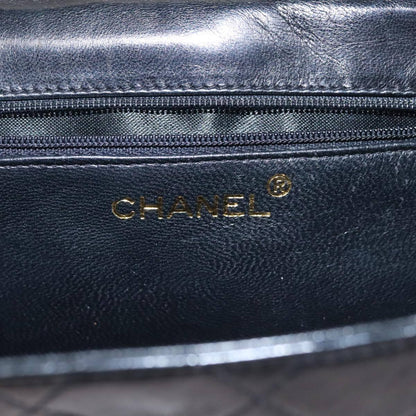 Chanel Vintage Full Flap Shoulder Bag Leather, BLACK, LEATHER, Shoulder bag