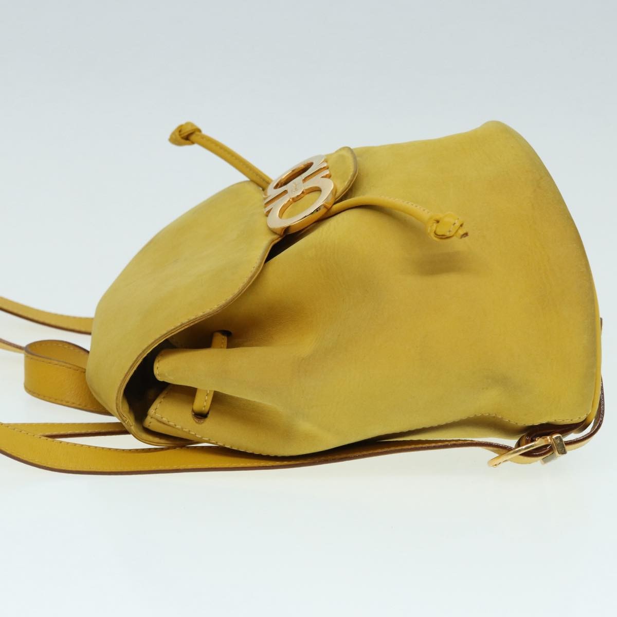 Salvatore Ferragamo Gancini Flap Drawstring Backpack Suede, YELLOW, SUEDE, Backpack
