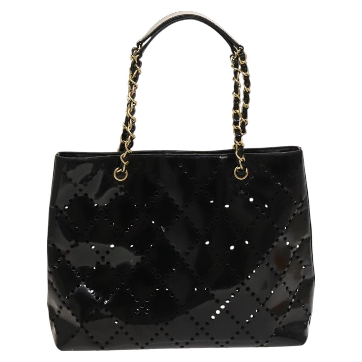 Chanel CC Chain Tote Perforated Patent, BLACK, PATENT_LEATHER, Tote bag