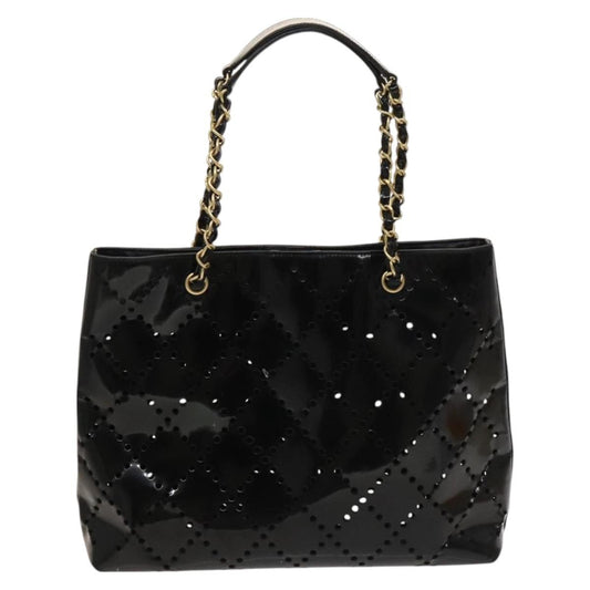 Chanel CC Chain Tote Perforated Patent, BLACK, PATENT_LEATHER, Tote bag