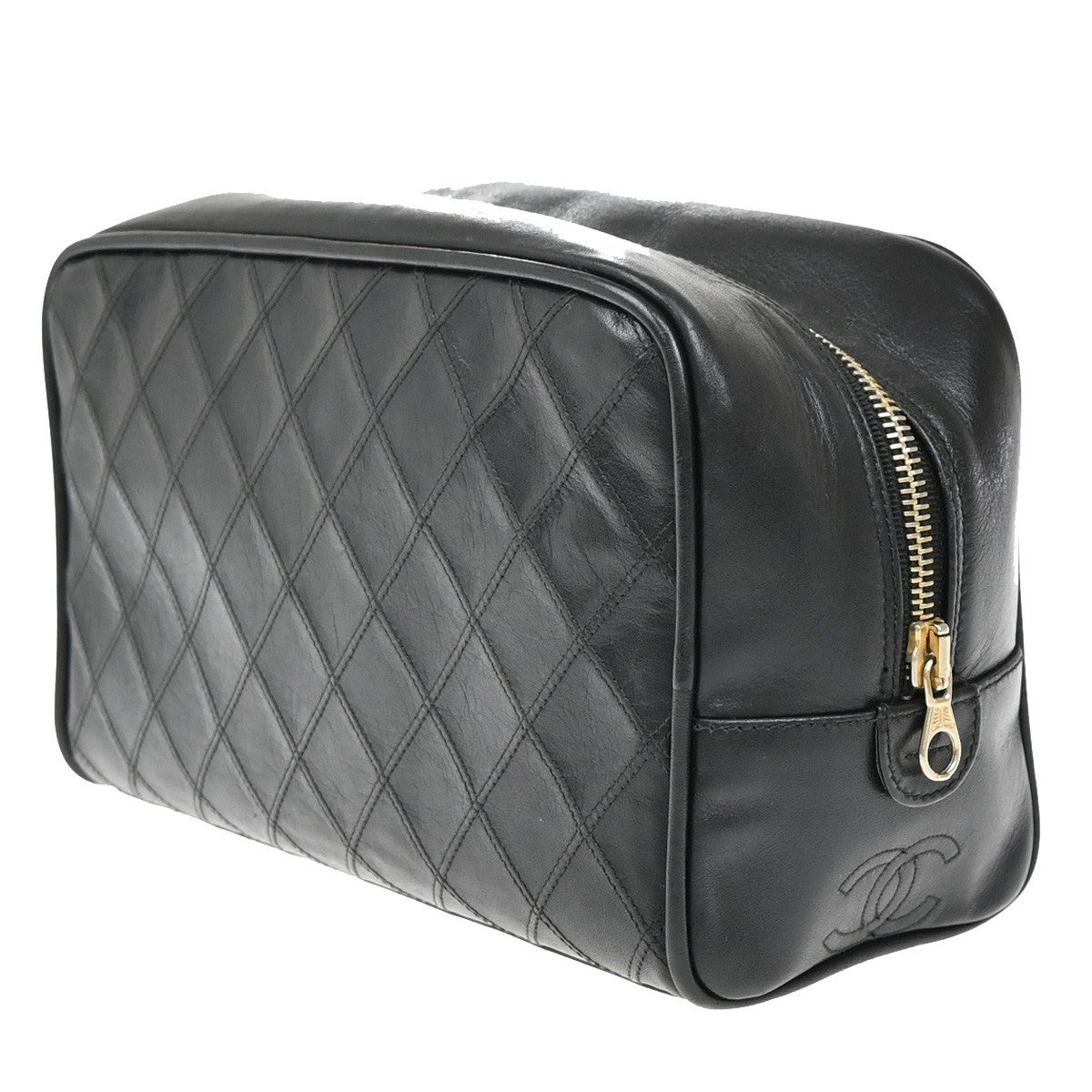 Chanel Vintage Diamond CC Camera Bag Quilted Caviar, BLACK, LEATHER, Clutche & pouche