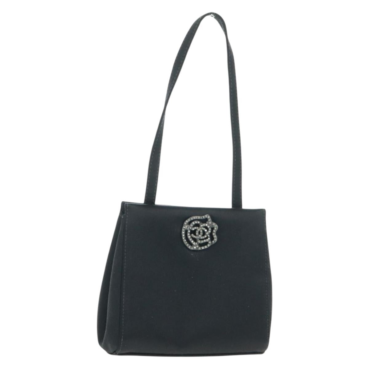 Chanel Vintage Crystal Camellia Evening Bag Satin, BLACK, SATIN, Shoulder bag