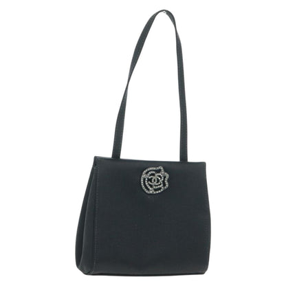 Chanel Vintage Crystal Camellia Evening Bag Satin, BLACK, SATIN, Shoulder bag
