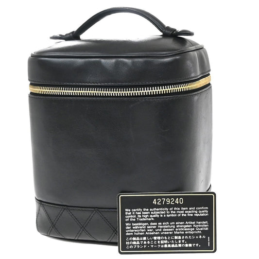 Chanel Vintage Cosmetic Case Leather, BLACK, LEATHER, Handbag