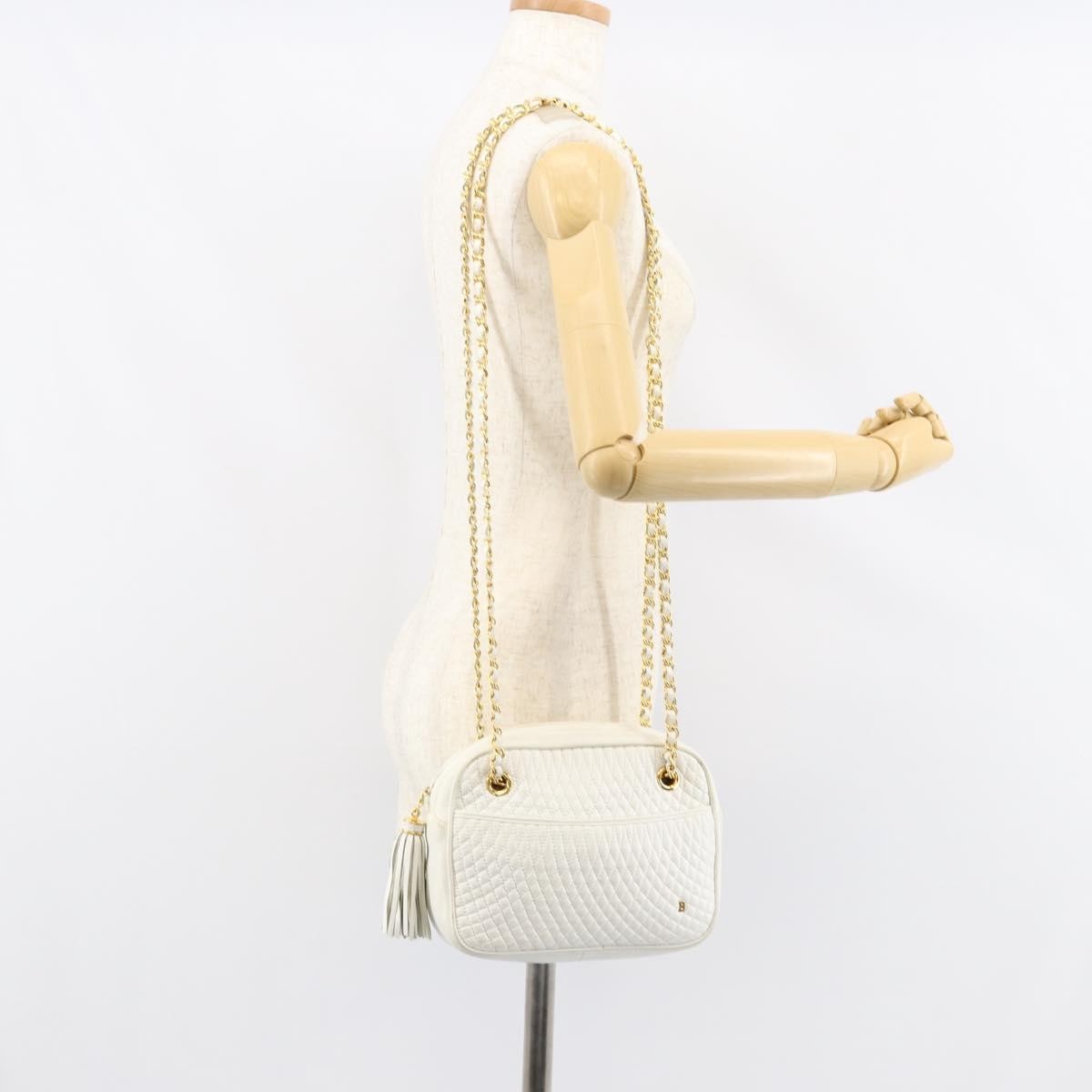 Bally Vintage Chain Shoulder Bag Quilted Leather, WHITE, LEATHER, Shoulder bag