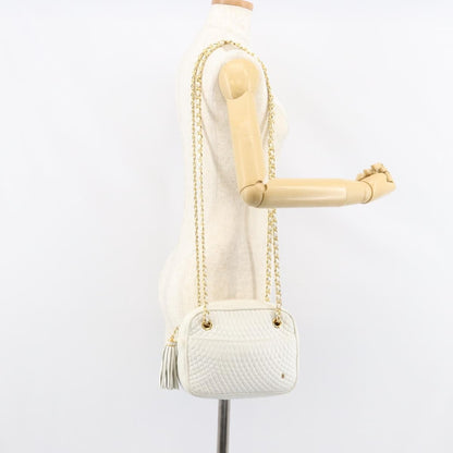 Bally Vintage Chain Shoulder Bag Quilted Leather, WHITE, LEATHER, Shoulder bag