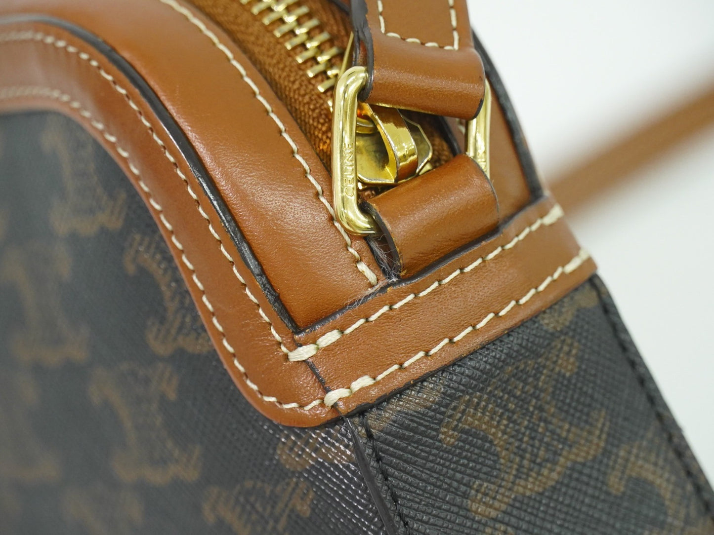 Celine Logo Camera Bag Triomphe Coated Canvas, BROWN, CLOTH, Shoulder bag