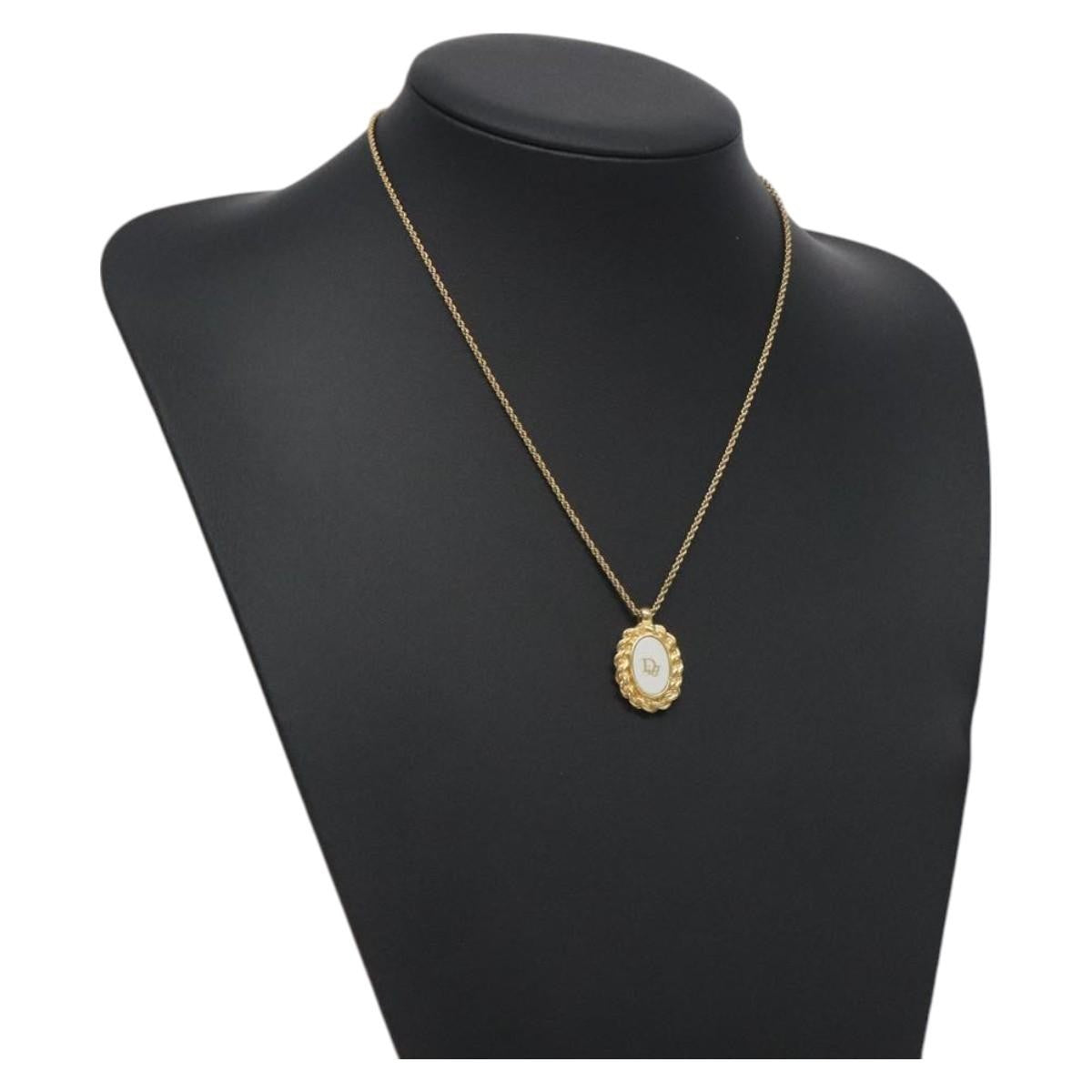 Christian Dior Vintage Logo Round Pendant Necklace Metal, GOLD, METAL, Necklace