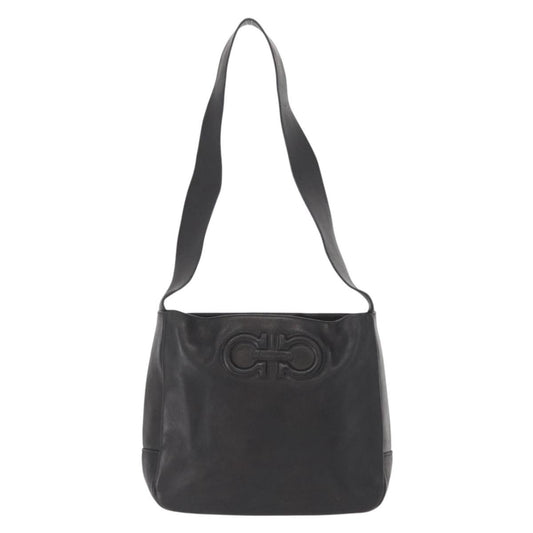 Salvatore Ferragamo Gancini Shoulder Bag Leather, BLACK, LEATHER, Shoulder bag