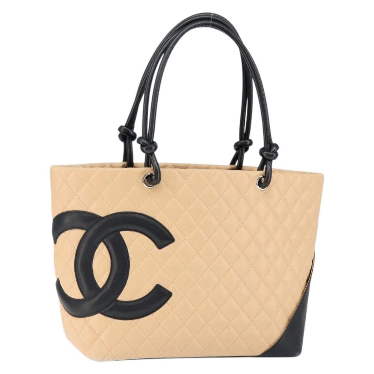 Chanel Cambon Tote Quilted Leather, BEIGE, LEATHER, Tote bag