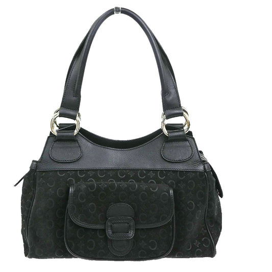 Celine C Macadam Handbag Suede, BLACK, SUEDE, Shoulder bag
