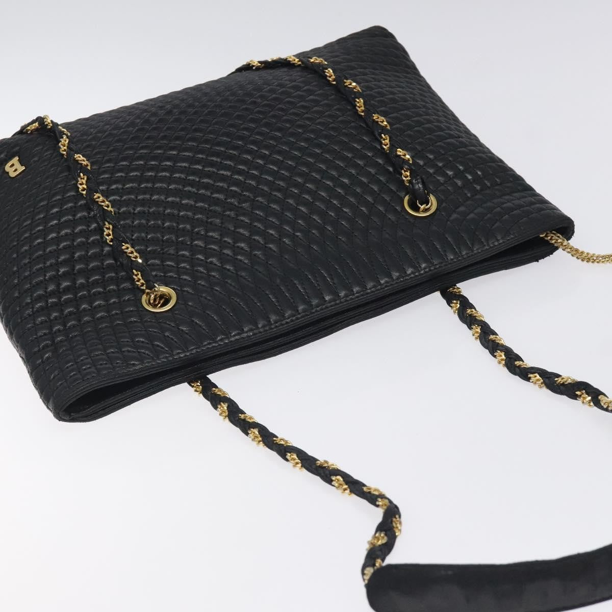 Bally Vintage Chain Shoulder Bag Quilted Leather, BLACK, LEATHER, Shoulder bag