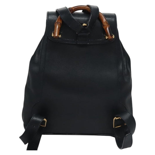 Gucci Vintage Bamboo Backpack Leather, Black, Leather, Backpack