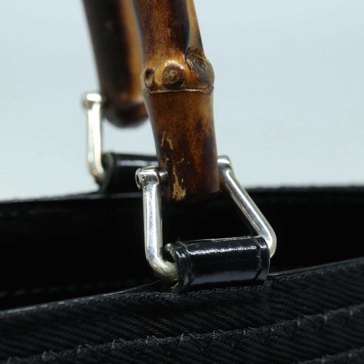 Gucci Vintage Bamboo Handle Tote Canvas, BLACK, CANVAS, Tote bag