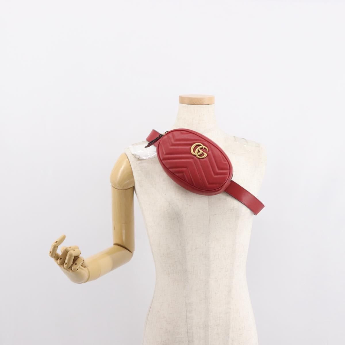 Gucci GG Marmont Belt Bag Matelasse Leather, RED, LEATHER, Clutche & pouche