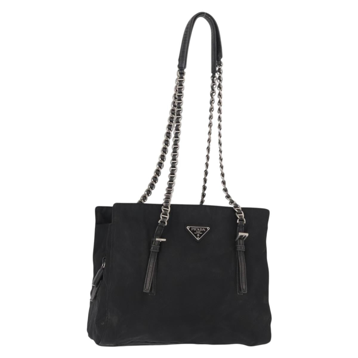 Prada Vintage Chain Shoulder Bag Tessuto, BLACK, NYLON, Shoulder bag