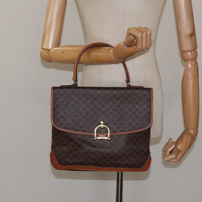 Celine Macadam Handbag Macadam with leather, BROWN, CANVAS, Handbag