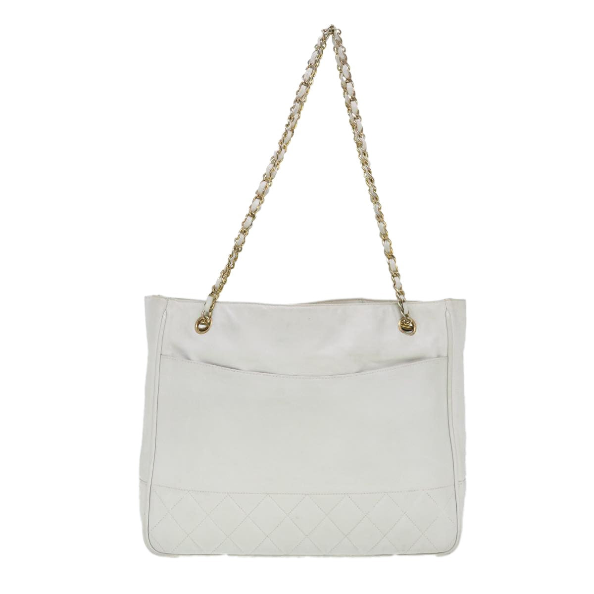 Chanel Vintage Shopping Tote Lambskin, WHITE, LEATHER, Shoulder bag