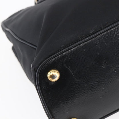 Prada Convertible Top Handle Tote Tessuto with Vernice Saffiano Leather, BLACK, NYLON, Handbag