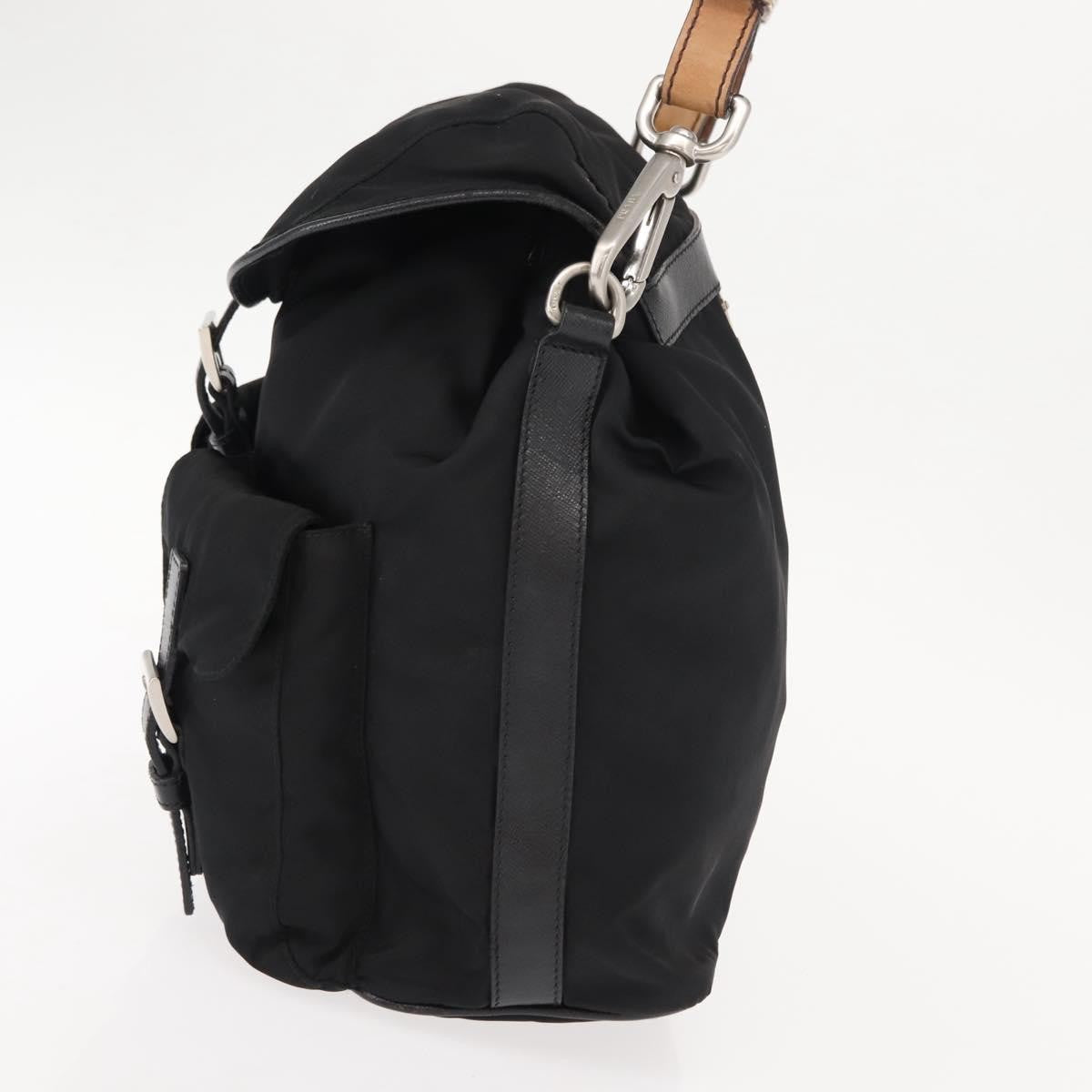 Prada Double Pocket Shoulder Bag Tessuto, BLACK, NYLON, Shoulder bag