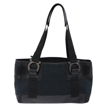 Salvatore Ferragamo Gancini Tote Canvas, BLACK, CANVAS, Tote bag