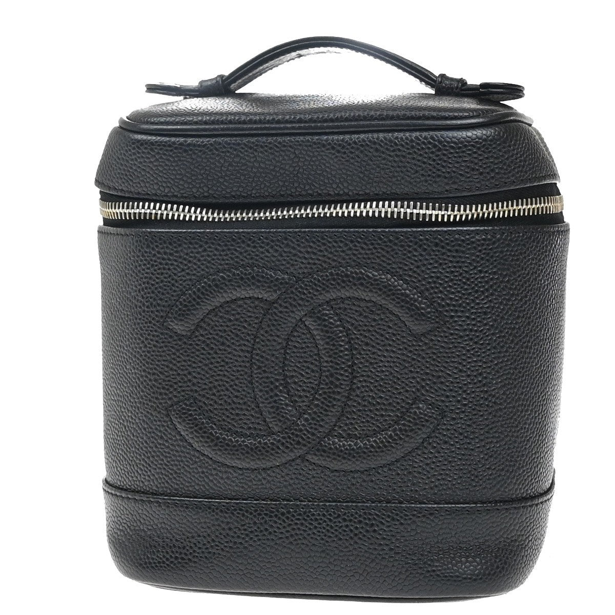 Chanel Vintage Timeless Cosmetic Case Caviar, BLACK, LEATHER, Clutche & pouche