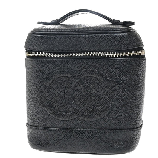 Chanel Vintage Timeless Cosmetic Case Caviar, BLACK, LEATHER, Clutche & pouche