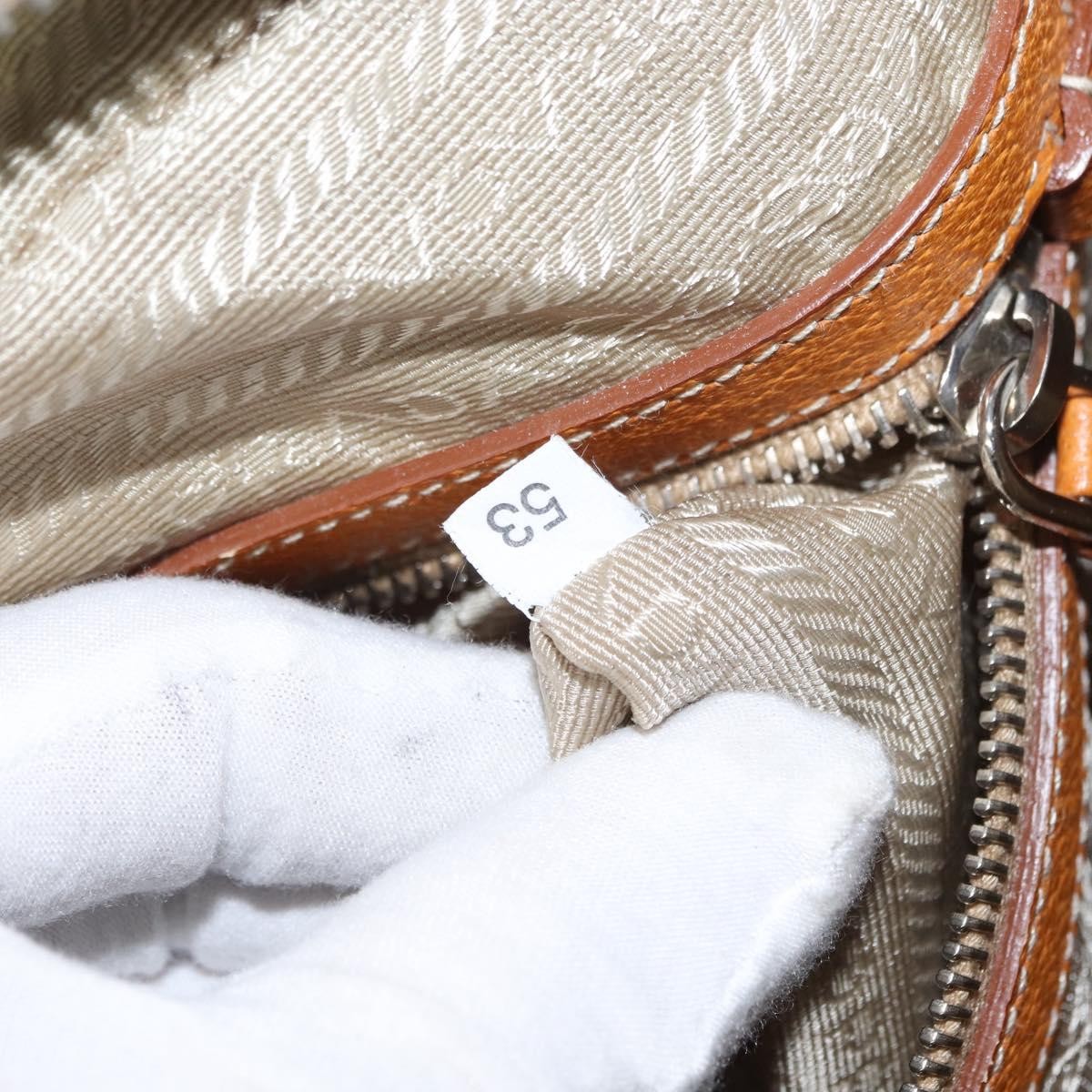 Prada Bowler Bag Canvas with Leather, BEIGE, CANVAS, Handbag