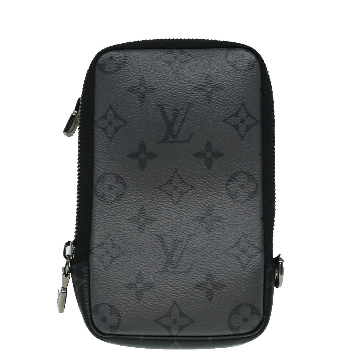 Louis Vuitton Double Phone Pouch Reverse Monogram Eclipse Canvas, GRAY, CANVAS, Tech accessory