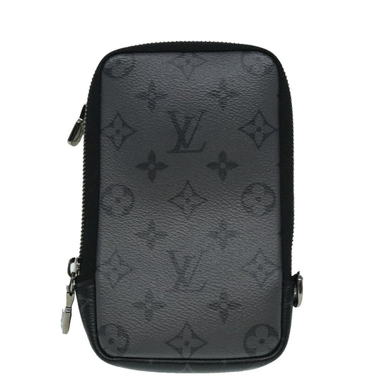 Louis Vuitton Double Phone Pouch Reverse Monogram Eclipse Canvas, GRAY, CANVAS, Tech accessory