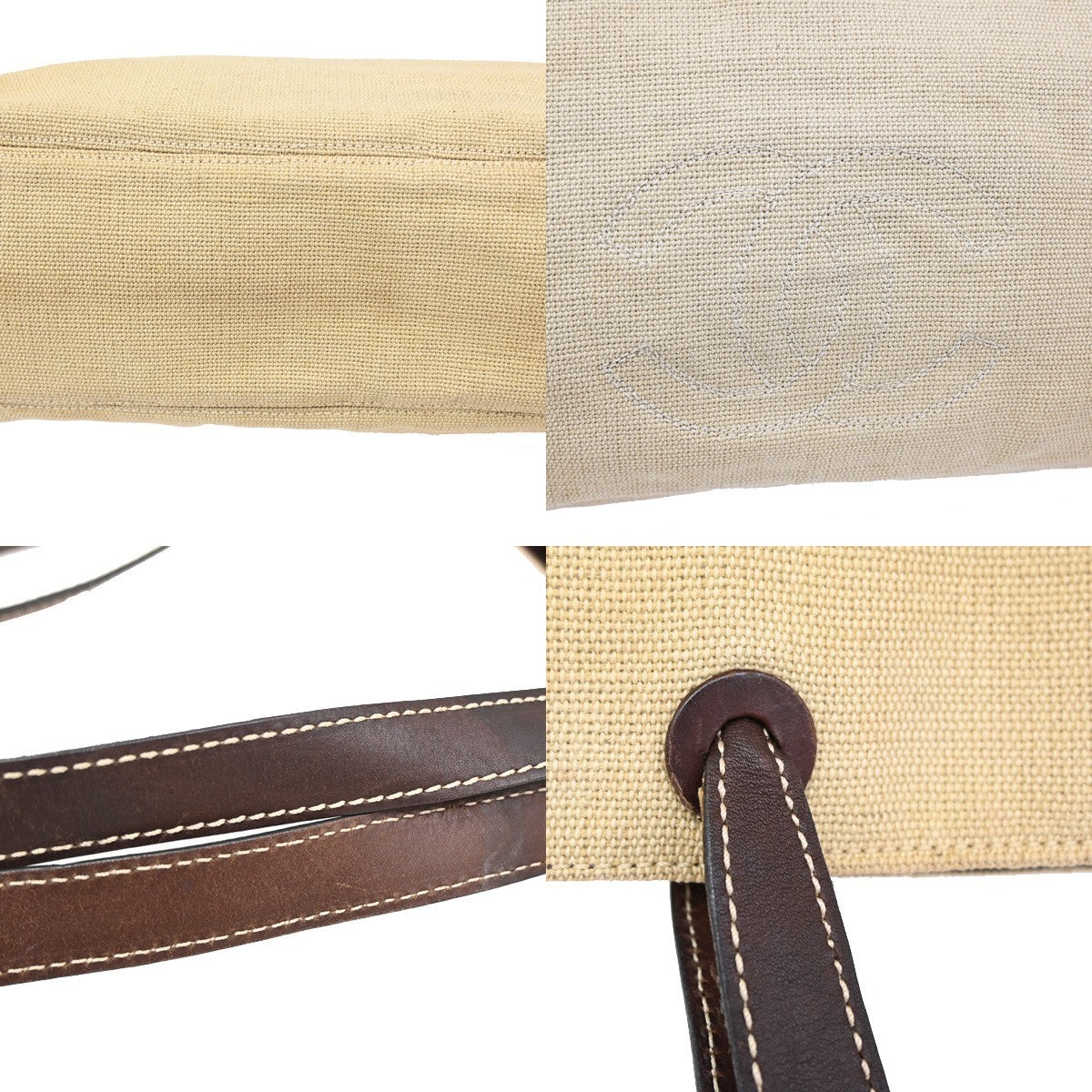 Chanel Vintage CC Tote Canvas with Leather, BEIGE, CANVAS, Tote bag