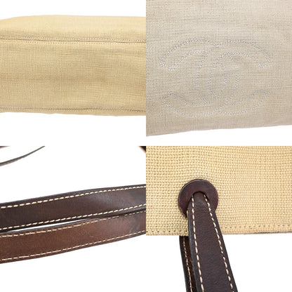 Chanel Vintage CC Tote Canvas with Leather, BEIGE, CANVAS, Tote bag