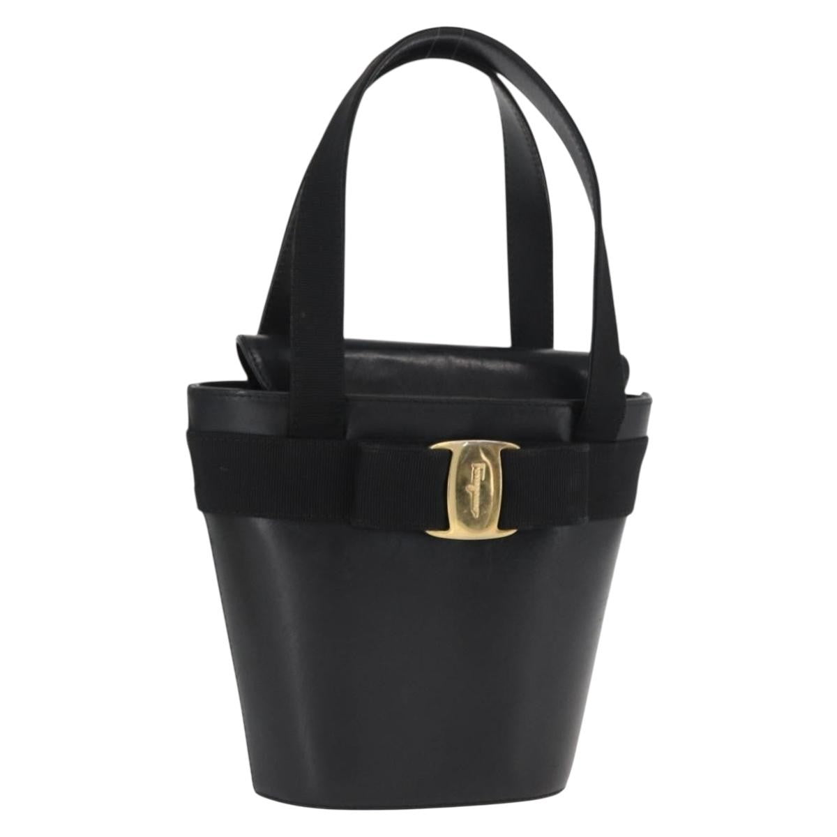 Salvatore Ferragamo Vara Bow Top Handle Bucket Bag Leather, BLACK, LEATHER, Handbag