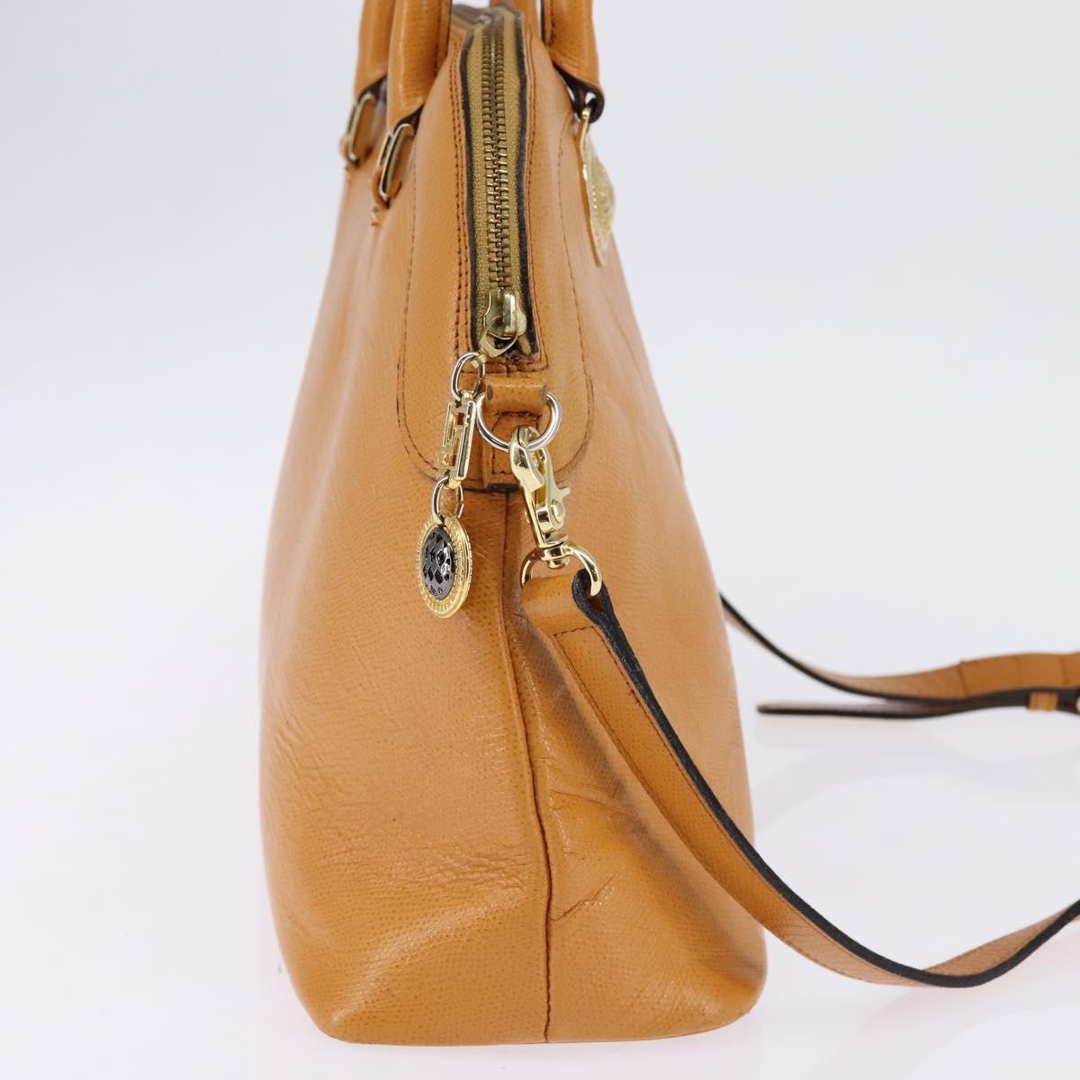 Versace Vintage Sun Zip Satchel Embossed Leather, BEIGE, LEATHER, Handbag