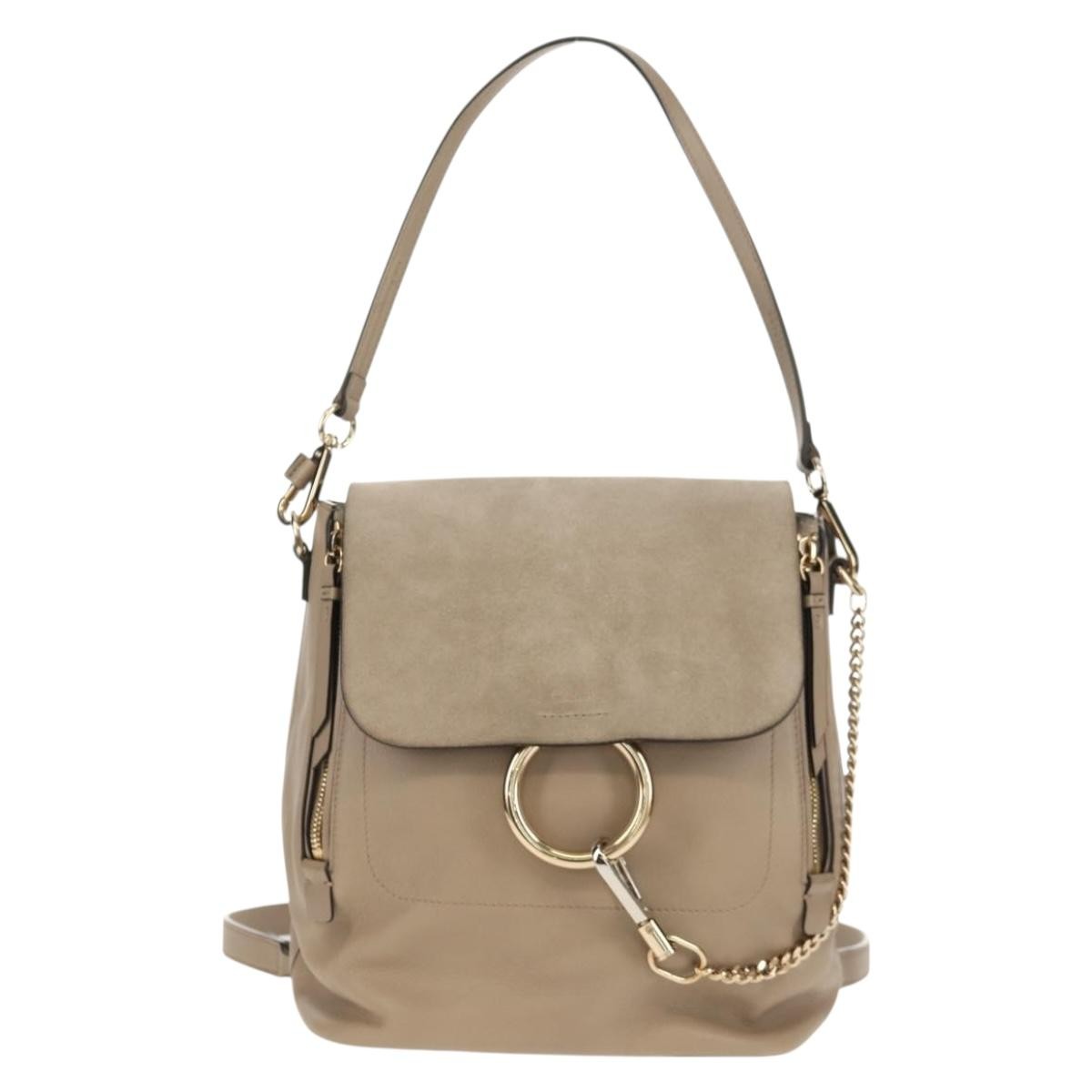 Chloe Faye Backpack Leather and Suede, BEIGE, LEATHER, Backpack