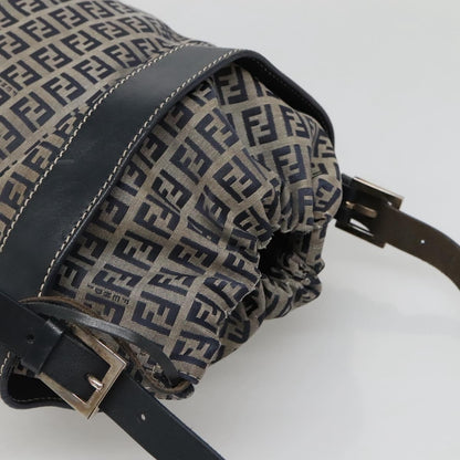 Fendi FF Logo Mon Tresor Bucket Bag Printed Shearling with Leather, NAVY, CANVAS, Shoulder bag