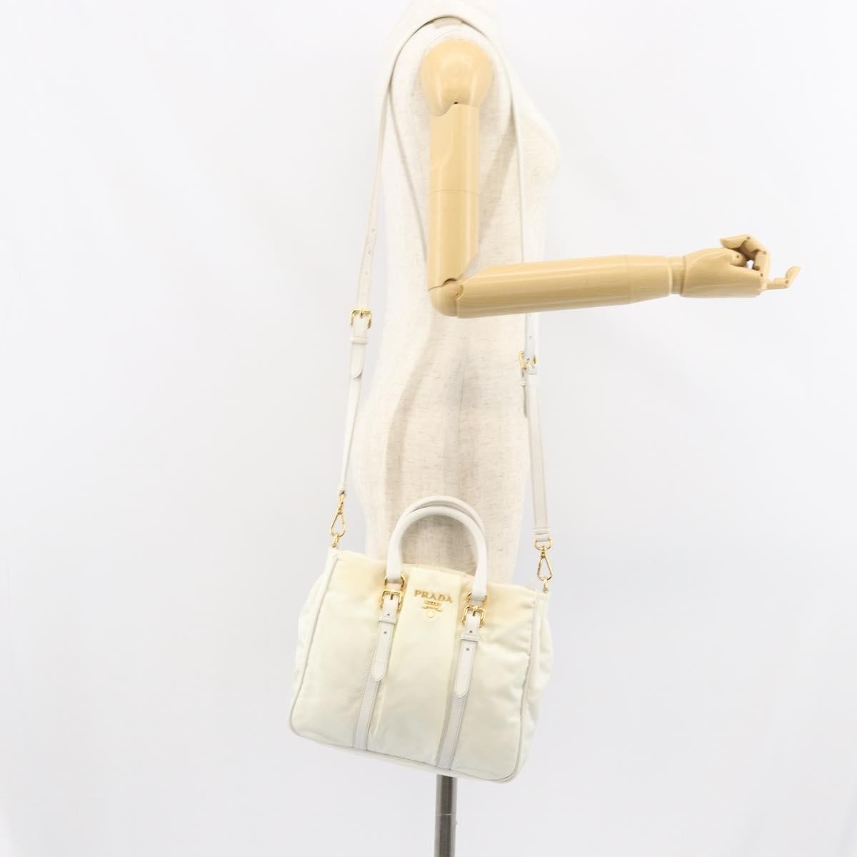 Prada Vintage Tote Tessuto with Leather, WHITE, NYLON, Tote bag