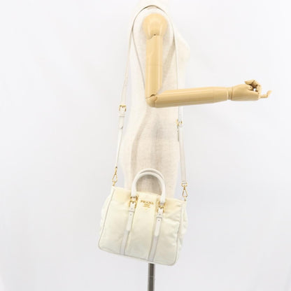 Prada Vintage Tote Tessuto with Leather, WHITE, NYLON, Tote bag