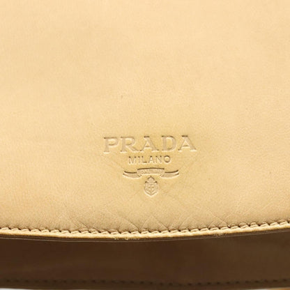 Prada Madras Shoulder Bag Leather, BEIGE, LEATHER, Shoulder bag