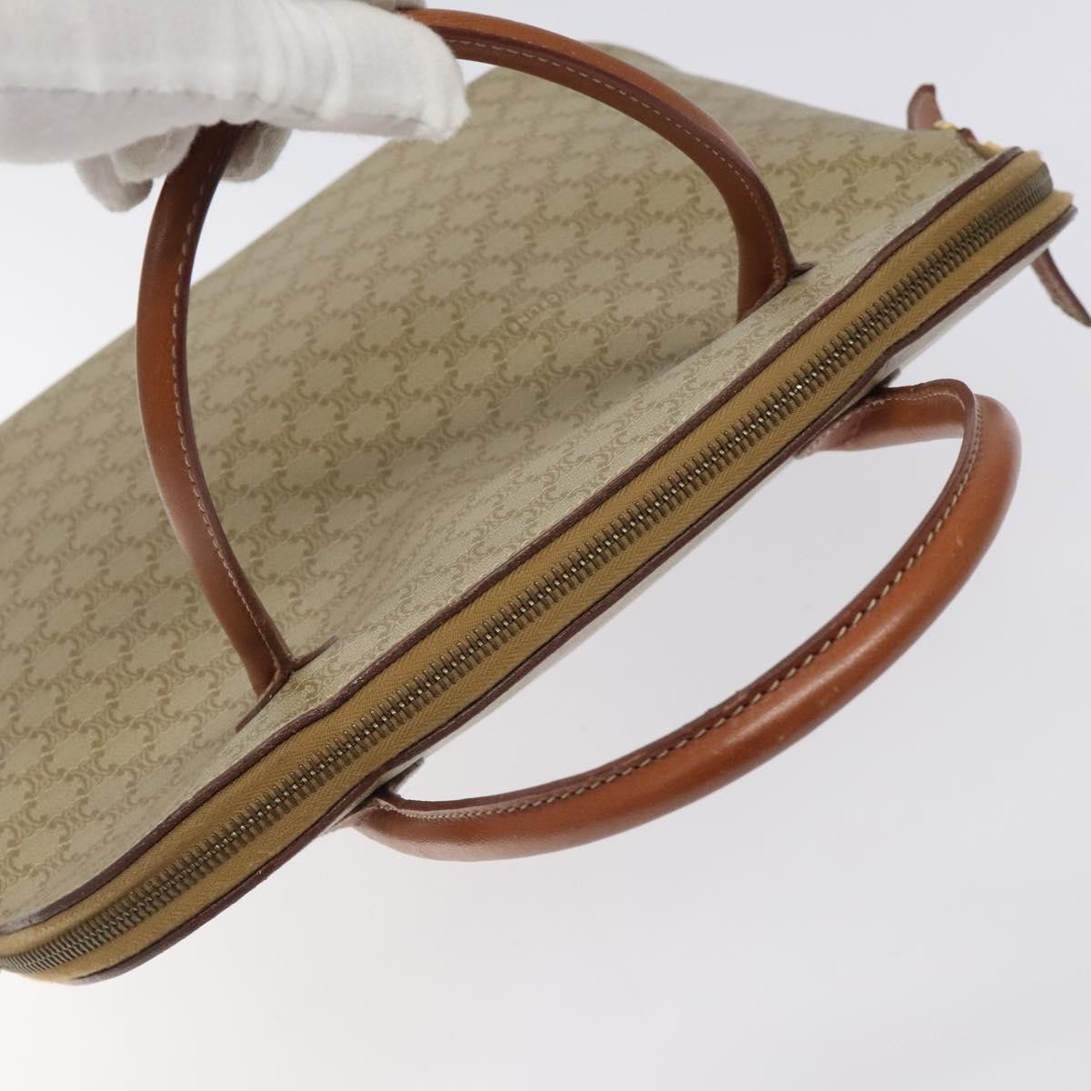Celine Vintage Macadam Handbag Canvas and Leather, Beige, Canvas, Handbag