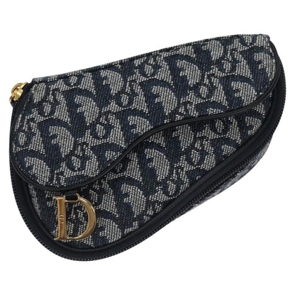 Christian Dior Vintage Saddle Coin Purse Diorissimo Canvas, NAVY, CANVAS, Wallets